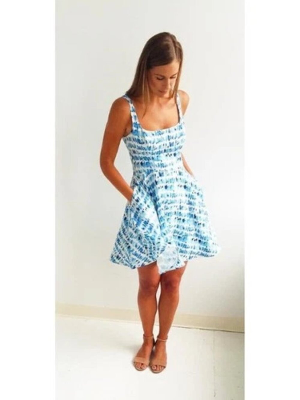 Alice Walk "The Sets" Watercolor Print Linen Silk Blend Mini Dress Sz 4